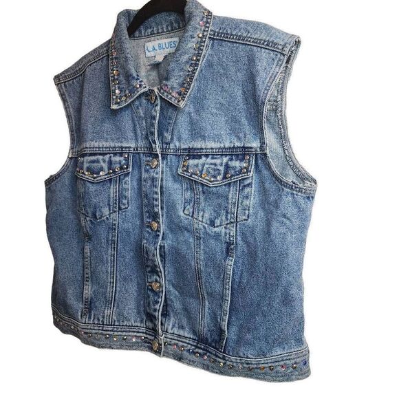 L.A. Blues Vintage Embellished Cotton Denim Vest Pleated Size XL One Of A Kind - Picture 6 of 14